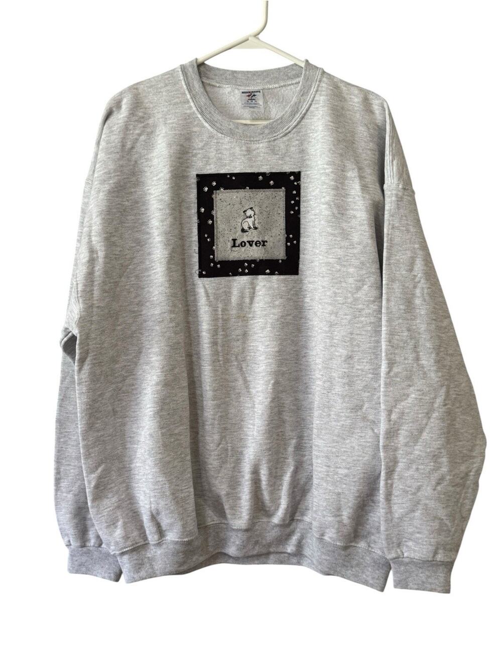 Granny Cottage Core Jerzees Cat Embroidered Sweatshirt Cotton Blend Crew Neck